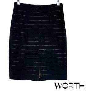 Worth Black Striped Wool Blend Pencil Skirt Size 0